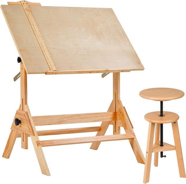 MEEDEN White Board Drafting Table and Stool Set, Height Adjustable Artist  Stool and Craft Table, Tiltable Tabletop of Drawing Desk, Wooden Stool