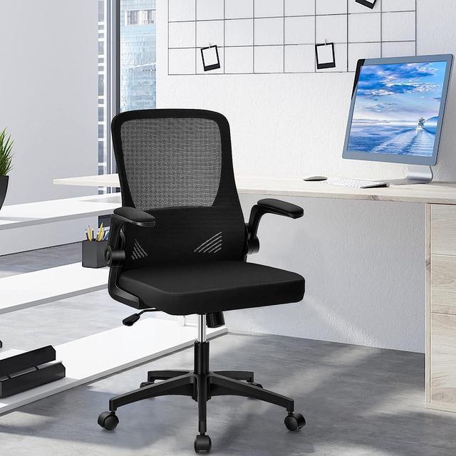 Giantex Ergonomic Desk Chair w/Portable Lumbar Pillow, Mesh Padded Seat and  Flip up Armrests, Swivel Home Office Chair with Wheels, Adjustable Height Computer  Desk Chair(Black) 
