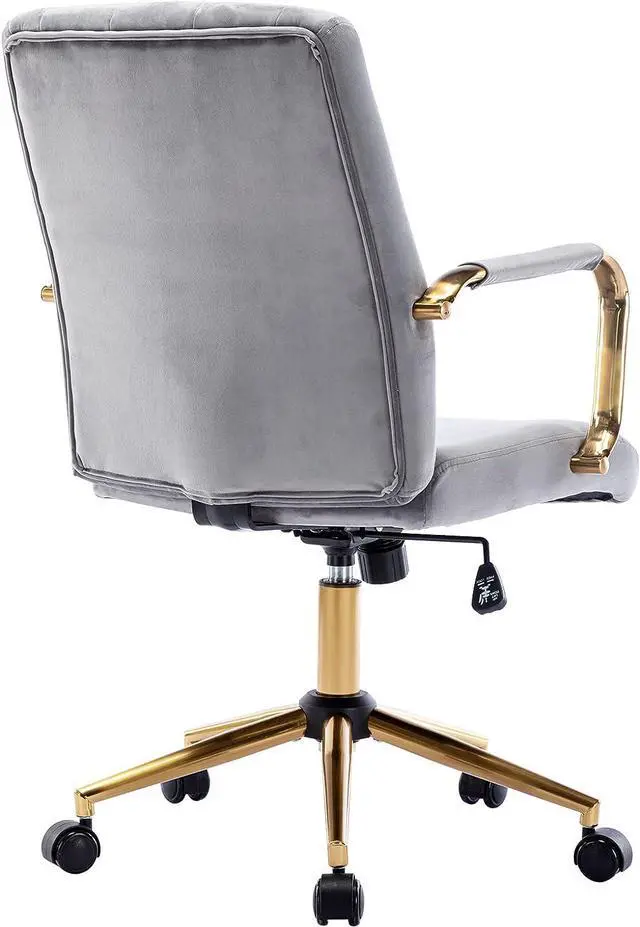 Alt view image 6 of 7 - DUHOME Velvet Home Office Desk Chairs, Modern Gold Task Chair with Wheels for Office, Swivel Adjustable Computer Chair with Armrest and Gold Base Grey
