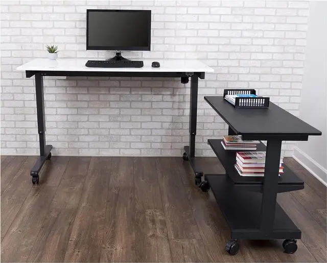 Alt view image 5 of 7 - Stand Up Desk Store 3-Shelf Rolling Desk Return Side Desk Organizer and Bookcase on Wheels