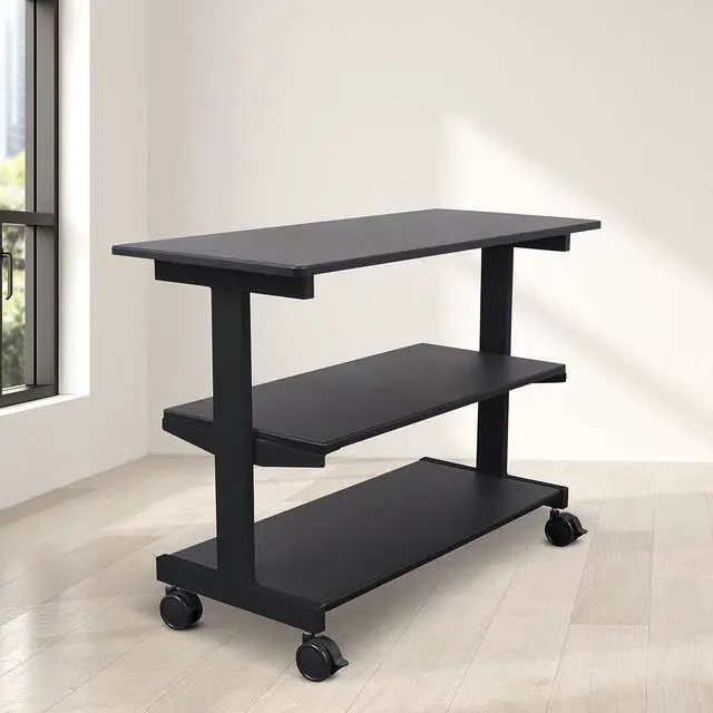 Alt view image 6 of 7 - Stand Up Desk Store 3-Shelf Rolling Desk Return Side Desk Organizer and Bookcase on Wheels