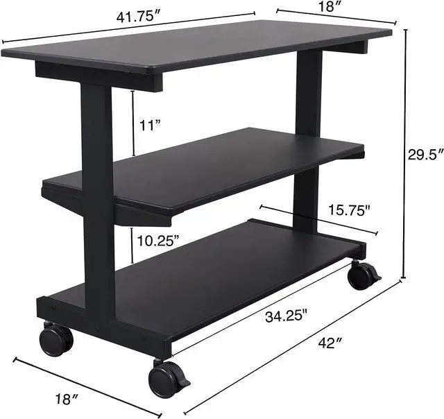 Alt view image 7 of 7 - Stand Up Desk Store 3-Shelf Rolling Desk Return Side Desk Organizer and Bookcase on Wheels