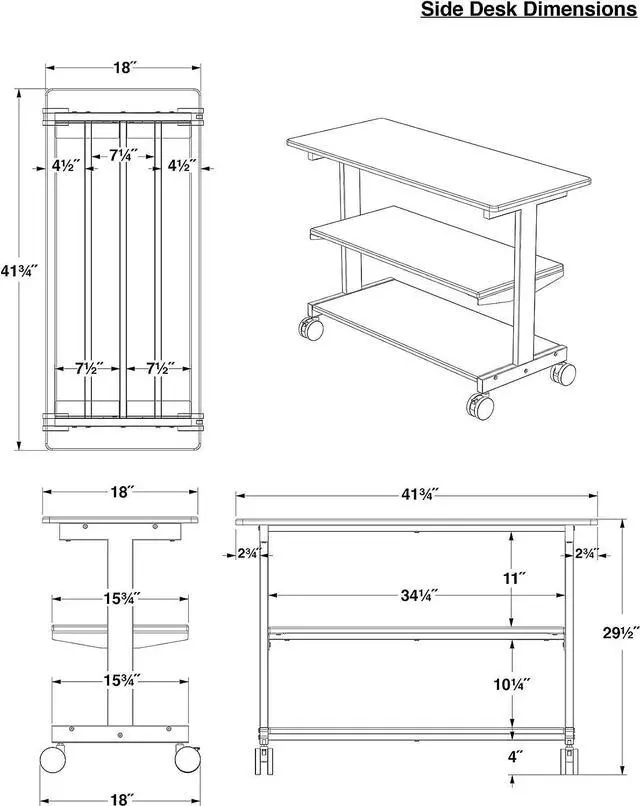 Alt view image 3 of 7 - Stand Up Desk Store 3-Shelf Rolling Desk Return Side Desk Organizer and Bookcase on Wheels