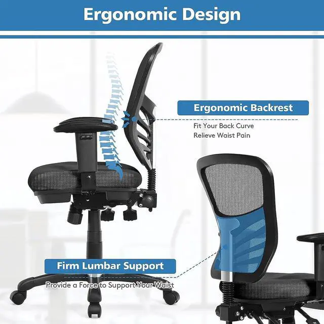 Alt view image 3 of 7 - Giantex Ergonomic Mesh Office Chair, Mid-Back Managers Chair, Reclining Desk Chair w/Height Adjustable Backrest & Armrest, Seat Tilt Adjustment Office Chair for Working Studying Gaming (Black)