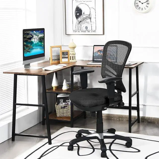 Alt view image 4 of 7 - Giantex Ergonomic Mesh Office Chair, Mid-Back Managers Chair, Reclining Desk Chair w/Height Adjustable Backrest & Armrest, Seat Tilt Adjustment Office Chair for Working Studying Gaming (Black)