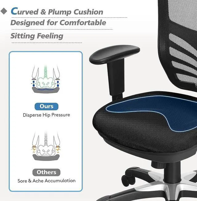 Alt view image 2 of 7 - Giantex Ergonomic Mesh Office Chair, Mid-Back Managers Chair, Reclining Desk Chair w/Height Adjustable Backrest & Armrest, Seat Tilt Adjustment Office Chair for Working Studying Gaming (Black)