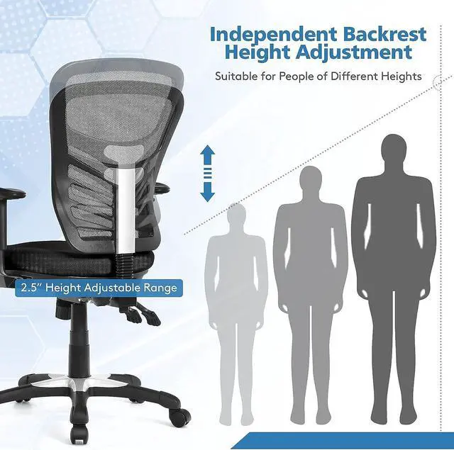 Alt view image 6 of 7 - Giantex Ergonomic Mesh Office Chair, Mid-Back Managers Chair, Reclining Desk Chair w/Height Adjustable Backrest & Armrest, Seat Tilt Adjustment Office Chair for Working Studying Gaming (Black)