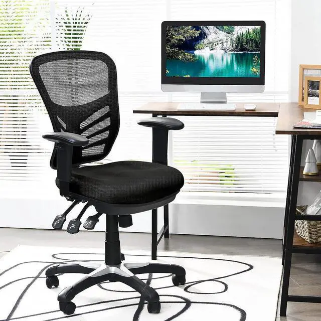 Alt view image 7 of 7 - Giantex Ergonomic Mesh Office Chair, Mid-Back Managers Chair, Reclining Desk Chair w/Height Adjustable Backrest & Armrest, Seat Tilt Adjustment Office Chair for Working Studying Gaming (Black)