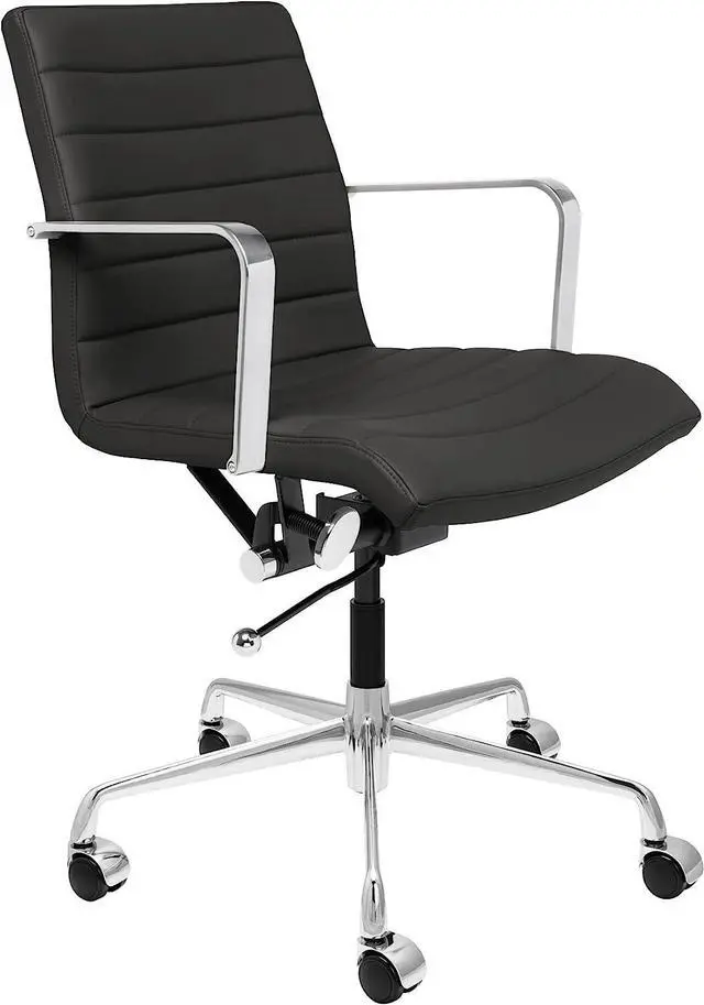 Main image of Laura Davidson Furniture SOHO II Ribbed Office Chair - Mid Back Desk Chair, Ergonomically Designed with Arm Rest & Swivel, Made of Faux Leather, Black, Computer Chair