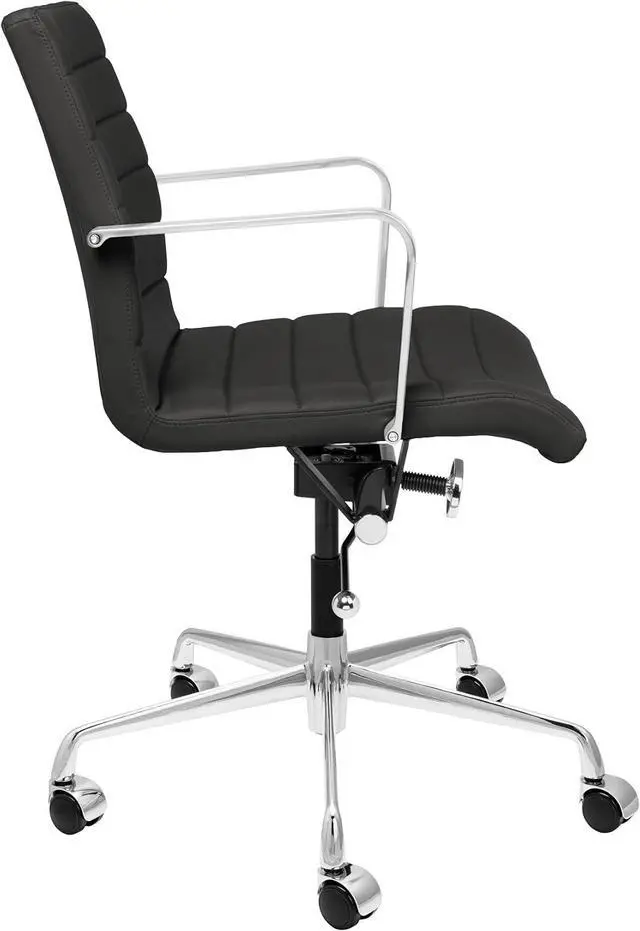 Alt view image 4 of 5 - Laura Davidson Furniture SOHO II Ribbed Office Chair - Mid Back Desk Chair, Ergonomically Designed with Arm Rest & Swivel, Made of Faux Leather, Black, Computer Chair