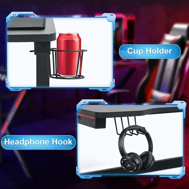 Alt view image 5 of 7 - Dkelincs 47 Inch Gaming Desk T-Shaped Computer Desk PC Computer Table Home Office Desk Ergonomic Gamer Workstation with Headphone Hook and Cup Holder, Red