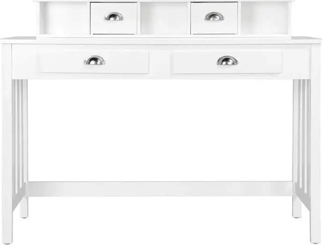 Main image of Topeakmart Wood Writing/Study Desk for Home Office Computer PC Table with 4 Storage Drawers and Solid Pine Wood Legs, White