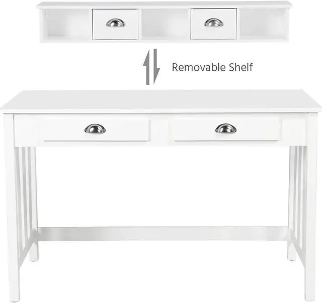 Alt view image 4 of 7 - Topeakmart Wood Writing/Study Desk for Home Office Computer PC Table with 4 Storage Drawers and Solid Pine Wood Legs, White