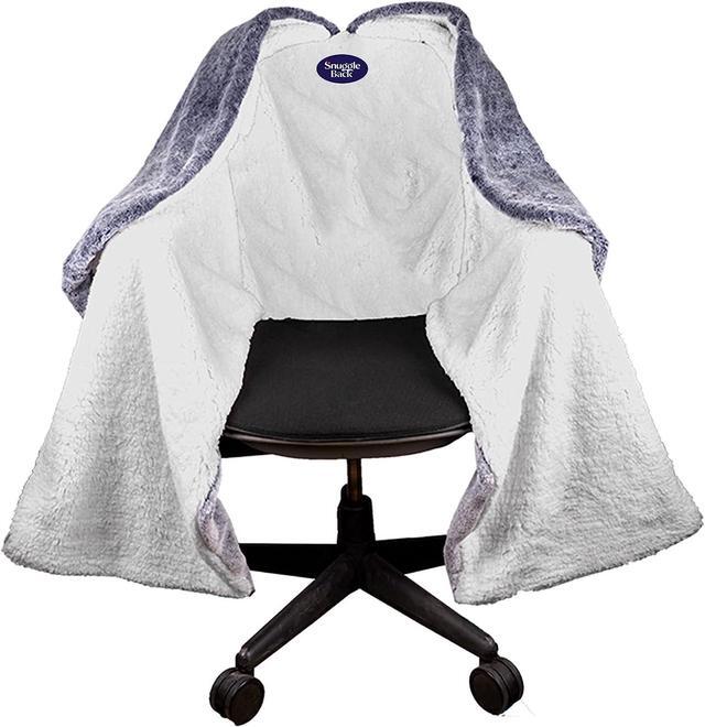 Main image of The Original Office Chair Blanket by SnuggleBack; Cozy Comfy Office Desk Chair Wrap Attaches for Convenient Heat and Hands-Free. Stay Warm In The Winter or Summer. Gray Faux Fur with Sherpa Fleece