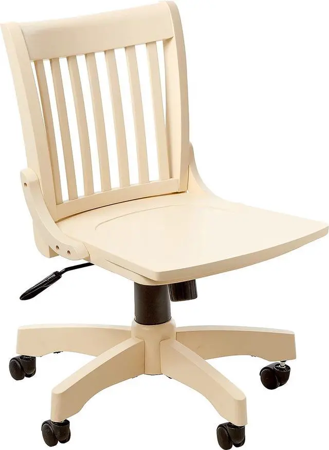 Main image of OSP Home Furnishings Deluxe Armless Wood Banker's Desk Chair with Adjustable Height, Locking Tilt, and Heavy Duty Base, Antique White