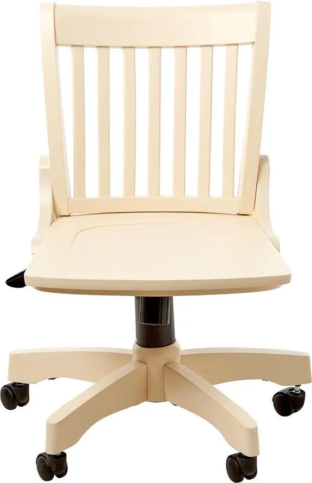 Alt view image 4 of 7 - OSP Home Furnishings Deluxe Armless Wood Banker's Desk Chair with Adjustable Height, Locking Tilt, and Heavy Duty Base, Antique White