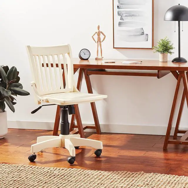 Alt view image 2 of 7 - OSP Home Furnishings Deluxe Armless Wood Banker's Desk Chair with Adjustable Height, Locking Tilt, and Heavy Duty Base, Antique White
