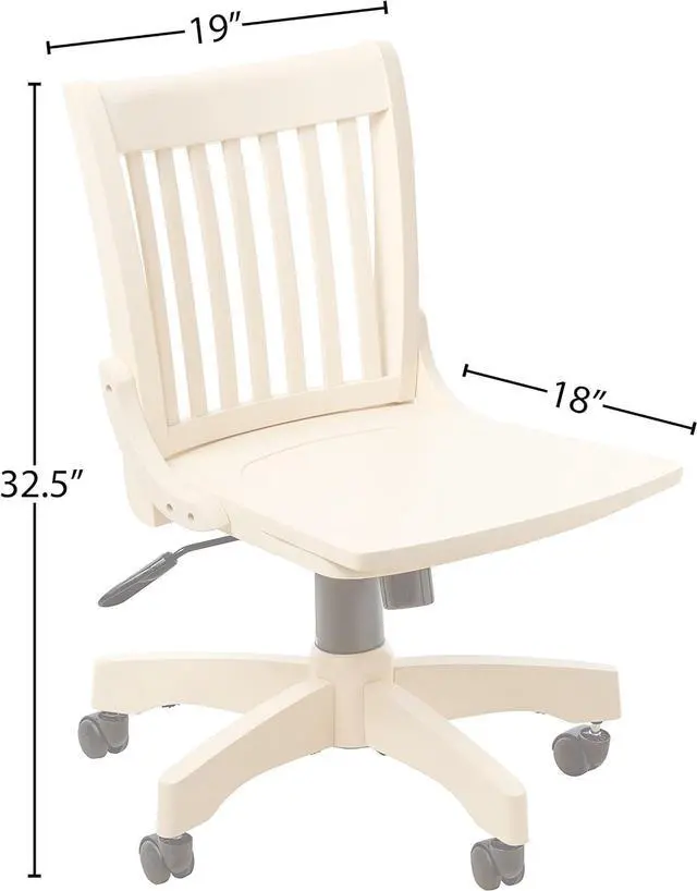 Alt view image 3 of 7 - OSP Home Furnishings Deluxe Armless Wood Banker's Desk Chair with Adjustable Height, Locking Tilt, and Heavy Duty Base, Antique White