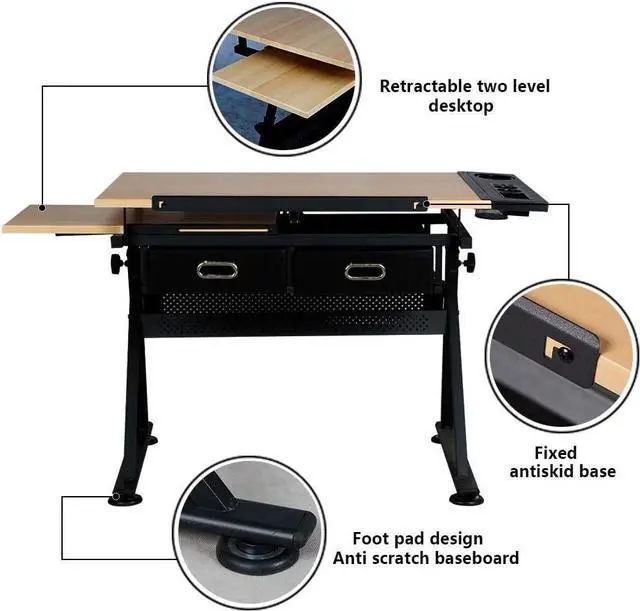 Alt view image 6 of 7 - Topeakmart Height Adjustable Drafting Table Drawing Desk Tiltable Tabletop Art Craft Work Station with Stool for Artists Painters Students Adults
