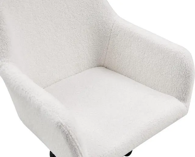 Alt view image 7 of 7 - SSLine Faux Fur Vanity Chair Elegant White Furry Makeup Desk Chairs for Girls Women Modern Comfy Arm Chair with Wheels in Bedroom Living Room(White&Silver)