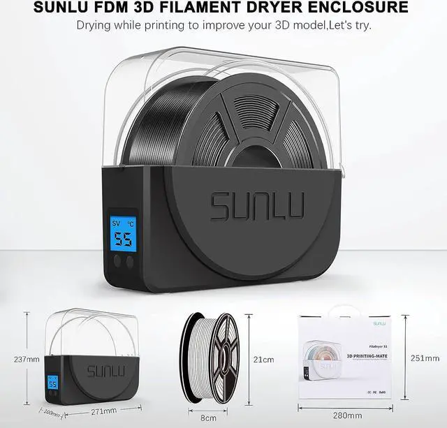 Alt view image 6 of 7 - SUNLU Filament Dryer Box for 3D Printer Filament, Keep Filament Dry During 3D Printing, Filament Holder, Storage Box, Black, Welcome to consult