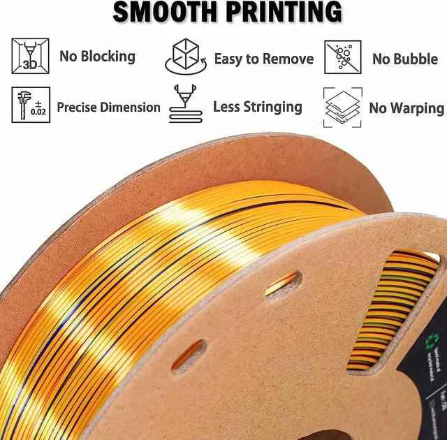 Alt view image 5 of 7 - OVV3D 3D Printer Filament, Tri-Colors PLA Filament 1.75mm, Coextrusion Silk PLA Filament, Rainbow PLA Filament with Silk PLA Red-Yellow-Blue, 3D Printing Filament +/-0.02mm, 1kg