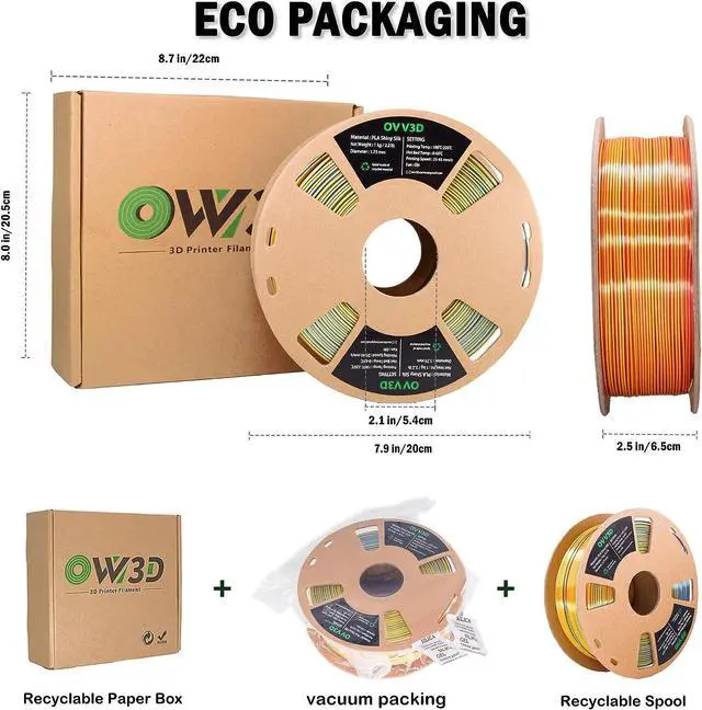 Alt view image 7 of 7 - OVV3D 3D Printer Filament, Tri-Colors PLA Filament 1.75mm, Coextrusion Silk PLA Filament, Rainbow PLA Filament with Silk PLA Red-Yellow-Blue, 3D Printing Filament +/-0.02mm, 1kg