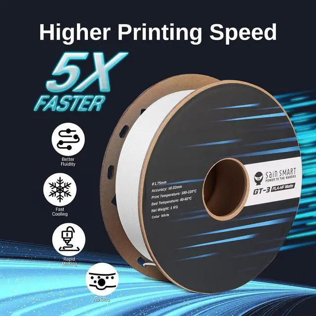 Alt view image 3 of 7 - SainSmart GT-3 High Speed Matte PLA Filament 1.75mm, High Flow 3D Printer Filament, White, 2.2 LBS (1KG) Spool, Dimensional Accuracy +/- 0.02mm