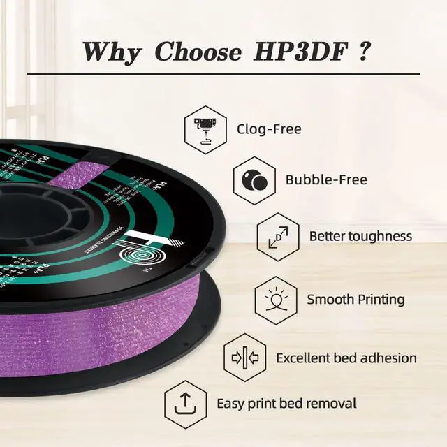 Alt view image 3 of 6 - Glitter PLA Filament, Twinkling 3D Printer Filament, PLA Filament 1.75mm Dimensional Accuracy +/- 0.02mm, 1KG Spool (2.2 lbs), Fit Most FDM Printer (Glitter Purple)