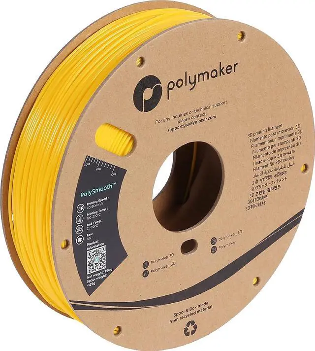 Main image of Polymaker PolySmooth PVB Filament 1.75mm Yellow Filament, 750g Cardboard Spool - Yellow PVB Filament Print Like PLA Filament 1.75, Easy Smoothable Post Process with IPA Alcohol, Work with Polysher