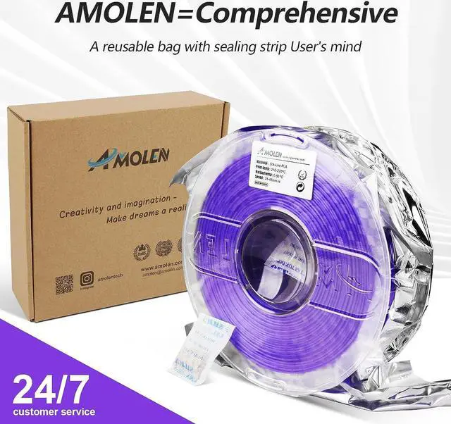 Alt view image 5 of 6 - AMOLEN Silk PLA 3D Printer Filament, Shiny Silk Purple PLA Filament 1.75mm, 3D Printing PLA Filament for Most FDM 3D Printer, 1kg Spool(2.2lbs), Welcome to consult