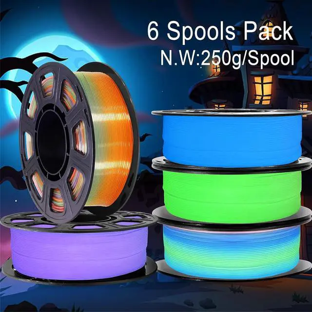 Alt view image 3 of 5 - 1.75mm PLA 3D Printer Filament Bundle: Glow in Dark Green/Blue/Purple/Rainbow, One Spool Clear Multi Colored, Each Spool 250g, Total 1.25Kg 3D Printing Material, 250g x 5 Spools Glow in Dark PLA