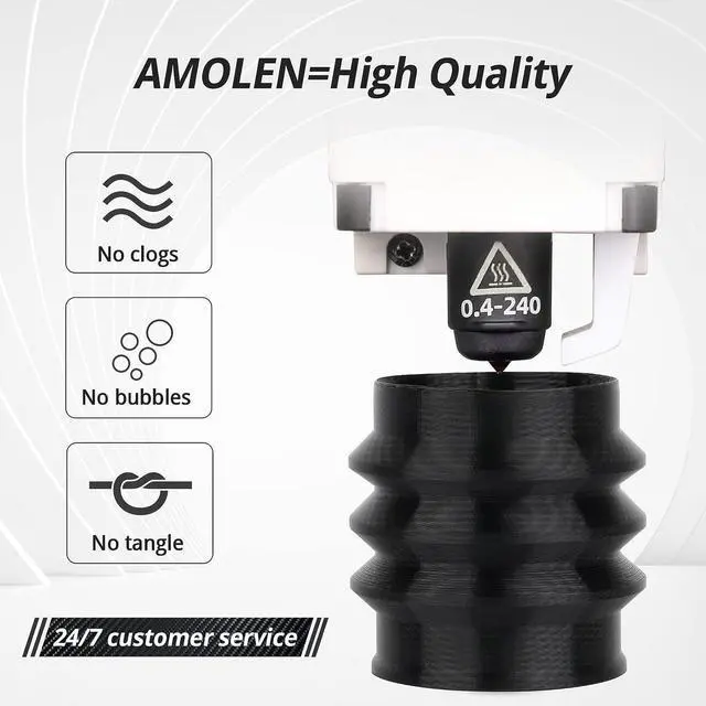 Alt view image 3 of 7 - AMOLEN TPU 3D Printer Filament 1.75mm, Flexible Soft TPU 3D Printing Filament Supports High Speed, 1kg Spool(2.2lbs), Black