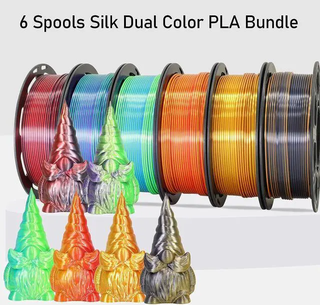 Alt view image 2 of 5 - MIKA3D 6-Pack 1.75mm Dual Color Silk PLA 3D Printer Filament Bundle, 250g Spools in 6 Bicolor Options
