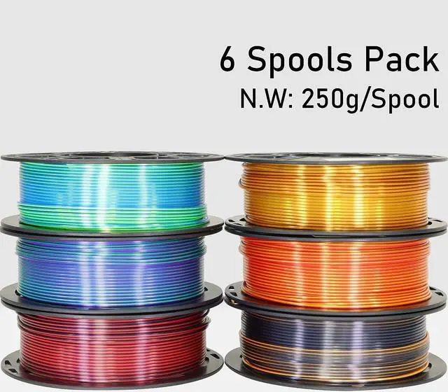 Alt view image 4 of 5 - MIKA3D 6-Pack 1.75mm Dual Color Silk PLA 3D Printer Filament Bundle, 250g Spools in 6 Bicolor Options