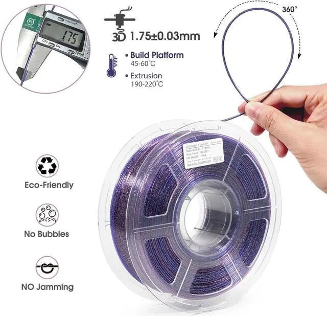 Alt view image 2 of 7 - iSANMATE 3D Printer Filament Clear PLA, Multicolor Transparent Transition Glitter Filament, Gradient Purple Blue Multicolor PLA Filament, 3D Printing Filament 1KG/2.2lb, Blue Violet Galactic