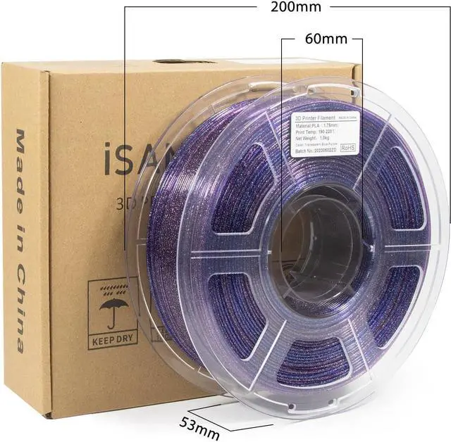 Alt view image 6 of 7 - iSANMATE 3D Printer Filament Clear PLA, Multicolor Transparent Transition Glitter Filament, Gradient Purple Blue Multicolor PLA Filament, 3D Printing Filament 1KG/2.2lb, Blue Violet Galactic