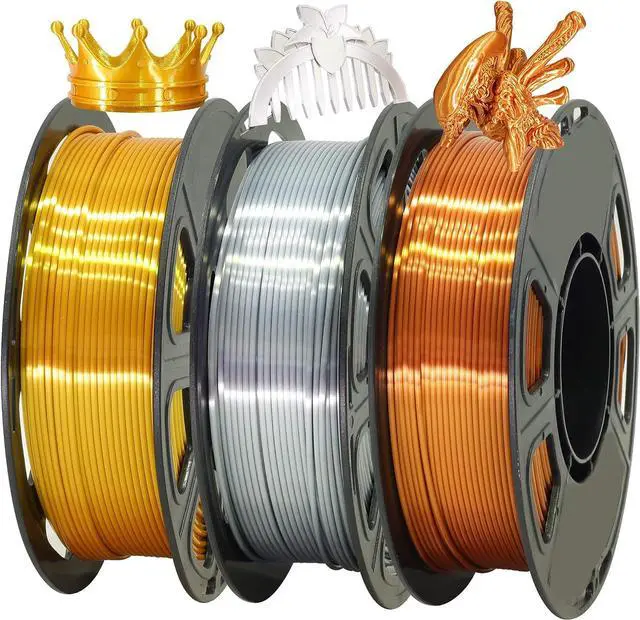 Alt view image 4 of 7 - Shiny Silk Gold Silver Copper PLA Filament Bundle, 1.75mm 3D Printer Filament, Each Spool 0.5kg, 3 Spools Pack, with One 3D Printer Remove or Stick Tool MIKA3D