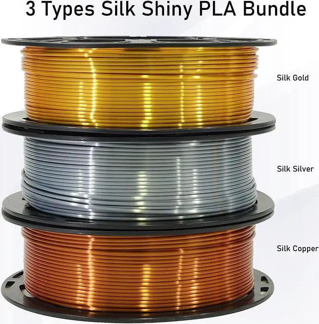 Alt view image 5 of 7 - Shiny Silk Gold Silver Copper PLA Filament Bundle, 1.75mm 3D Printer Filament, Each Spool 0.5kg, 3 Spools Pack, with One 3D Printer Remove or Stick Tool MIKA3D