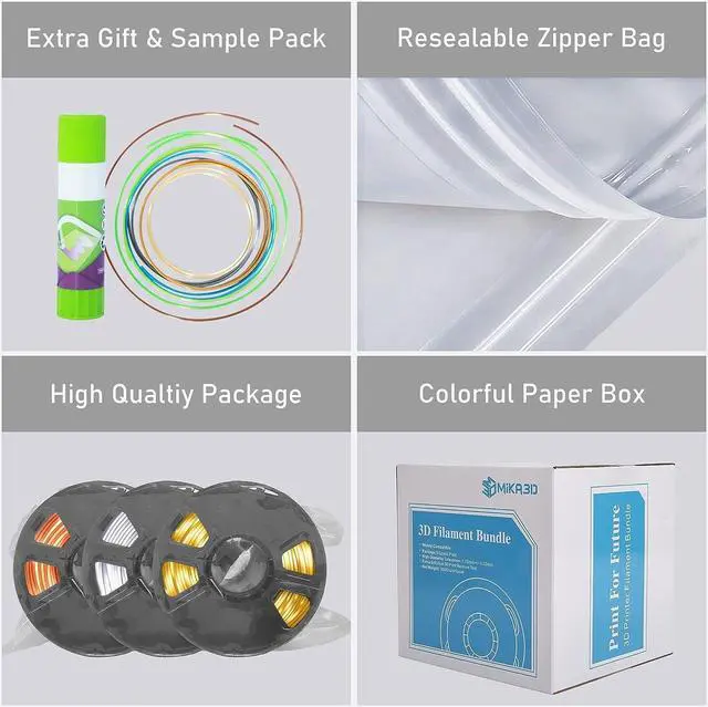 Alt view image 7 of 7 - Shiny Silk Gold Silver Copper PLA Filament Bundle, 1.75mm 3D Printer Filament, Each Spool 0.5kg, 3 Spools Pack, with One 3D Printer Remove or Stick Tool MIKA3D