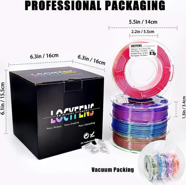 Alt view image 6 of 7 - 3D Printer Filament PLA, Rainbow PLA Filament 1.75mm +/-0.02mm, Silk PLA Dual Color Filament, 2 in 1 Coextrusion 3D Filament Bundle 200g x 4 Spools