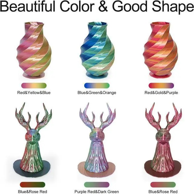Alt view image 6 of 7 - Tri Color Silk PLA 3D Printer Filament Bundle 1.75mm Color Changing PLA Filament Multi Pack Bundle 4 Spool Each 250g (Multicolor: Red&Yellow&Blue; Red&Blue&Green; Red&Purple&Gold; Orange&Blue&Green)