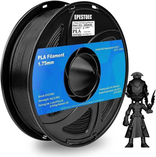 Main image of 3D Printer Filament, pla Filament bundle1.75mm,PLA 3D Printer Filament Vacuum Packaging 1kg, Dimensional Accuracy +/- 0.03mm, Fit Most FDM 3D Printers (PLA deep Black 1-Pack)