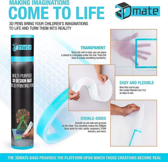 Alt view image 2 of 6 - 3Dmate Base - Transparent 3D Pen Mat 18 x 12 Inches with Fuse and Join Area - Flexible Two-Sided Heat-Resistant Silicone - 3D Pen Accessories Compatible with Stencils - STEM Activity for Kids, Adults