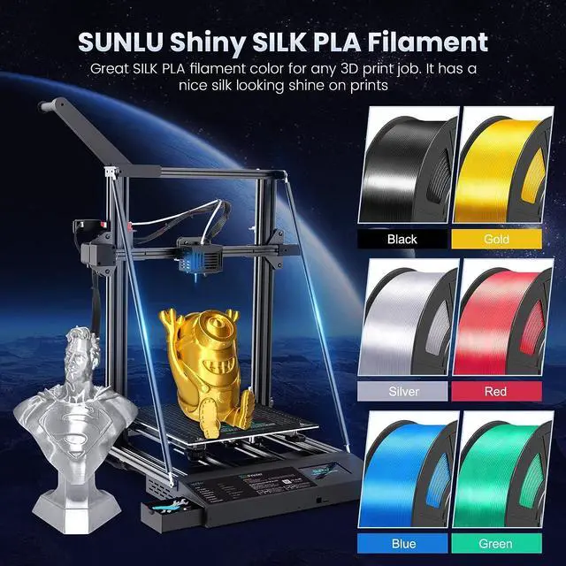 Alt view image 3 of 7 - SUNLU 3D Printer Silk Filament,Shiny Silk PLA Filament 1.75mm, Smooth Silky Surface, Great Easy to Print for 3D Printers, Dimensional Accuracy +/- 0.02mm, Silk Light Gold 1KG