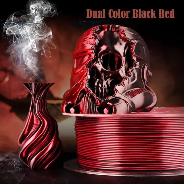 Alt view image 2 of 7 - PLA Filament 1.75mm,3D Printer Filament Silk PLA 3D Filament Dual Color Filament Black Red Pla Filament 3D Printing Filament 1.75mm+/-0.02mm,1KG/2.2lb