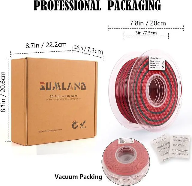 Alt view image 7 of 7 - PLA Filament 1.75mm,3D Printer Filament Silk PLA 3D Filament Dual Color Filament Black Red Pla Filament 3D Printing Filament 1.75mm+/-0.02mm,1KG/2.2lb