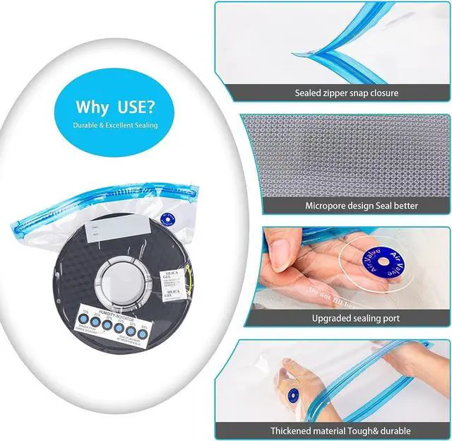 Alt view image 3 of 7 - 3D Printing Filament Storage Bags Vacuum Kit,10Pcs Filament Vacuum Bags with Automatic Pump/Clips, Filament Bags Storage Spool Sealing for Keeping Filament Dry