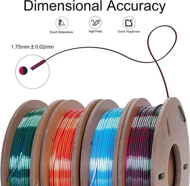 Alt view image 2 of 7 - Silk Dual Color 3D Printer Filament Bundle, 1.75 mm Color Changing PLA Bundle, 4 Spools 250g Each (Rose & Blue, Red & Gold, Violet & Green, Blue & Green)