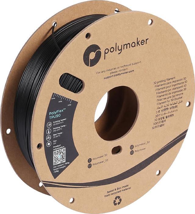 Polymaker TPU Filament 1.75 Black, 750g Shore 90A Flexible Filament 1.75mm,  Cardboard Spool - PolyFlex TPU90 3D TPU Filament 1.75mm Black Soft Filament  Flexible 